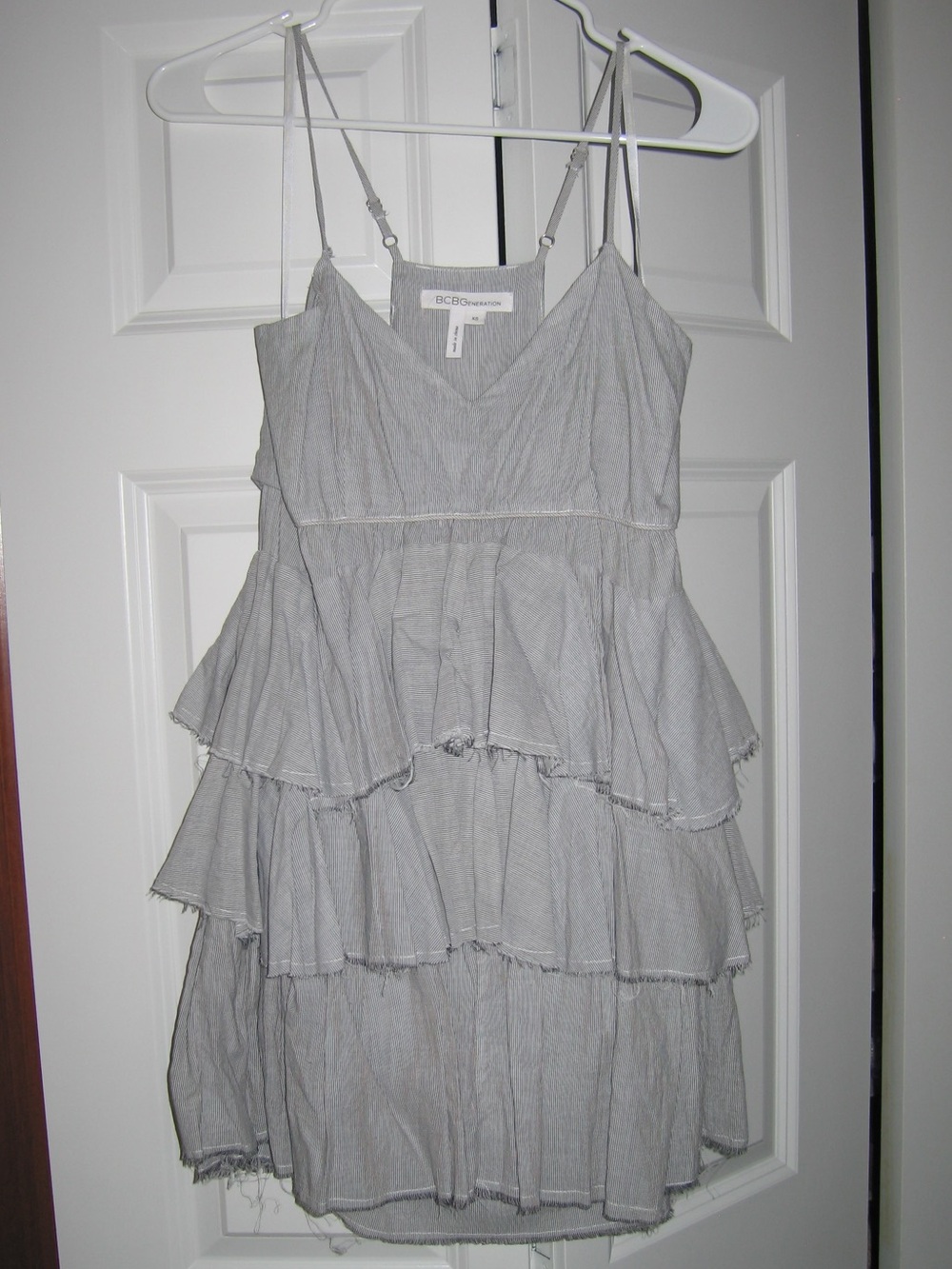 BCBGeneration Tiered Ruffle V-neck Striped Mini Dress